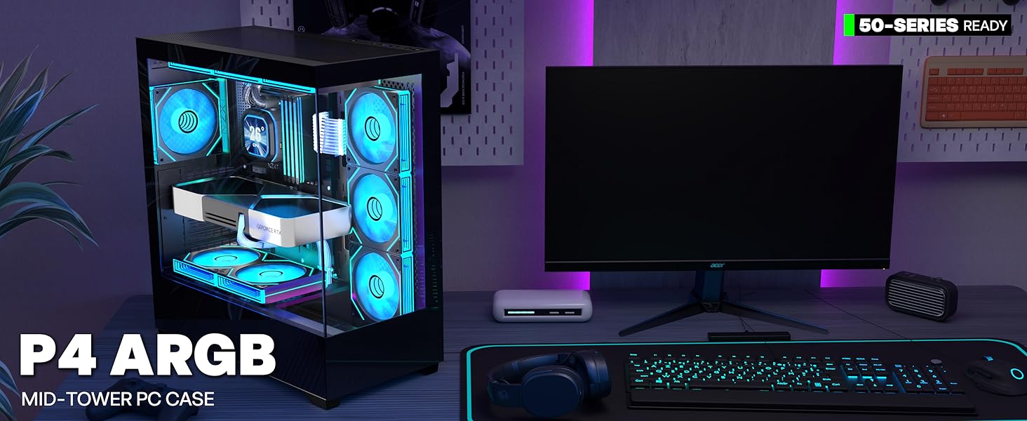 KEDIERS Micro ATX Tower PC Case 4 ARGB Fans Gaming PC Mini Case with 2*Tempered Glass white