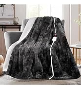 MAXEVE Electric Heated Throw Faux Rabbit Fur Blanket with 6 Heating Levels &amp; 4 Hours Auto Off, Fa...