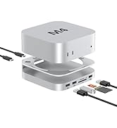 Akyyajaure Mac mini Hub: 9 in 1 Aluminum Stand &amp; Dock for Mac mini M4 Pro with M.2 NVMe SSD Enclo...