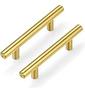 Plustool 30Pack 3''Hole Centers Gold Cabinet Handles-Brushed Brass Cabinet Pulls Gold Dresser Dra...