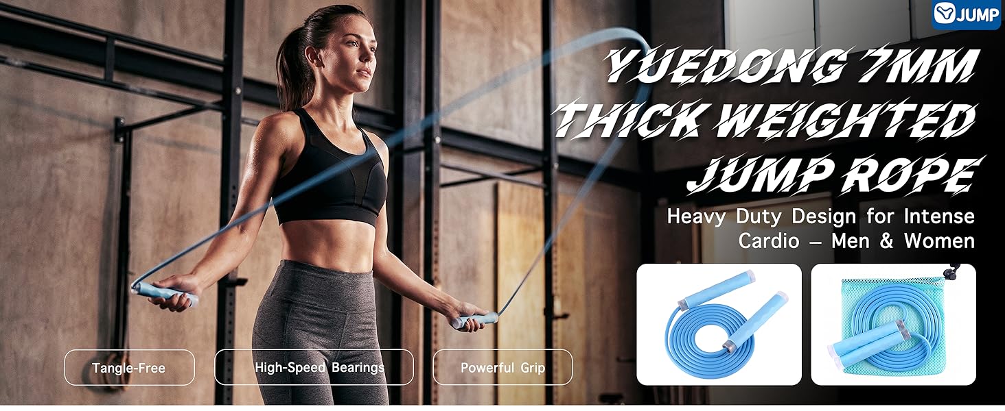 YUEDONG 7mm Thick Weighted Jump Rope for Fitness
