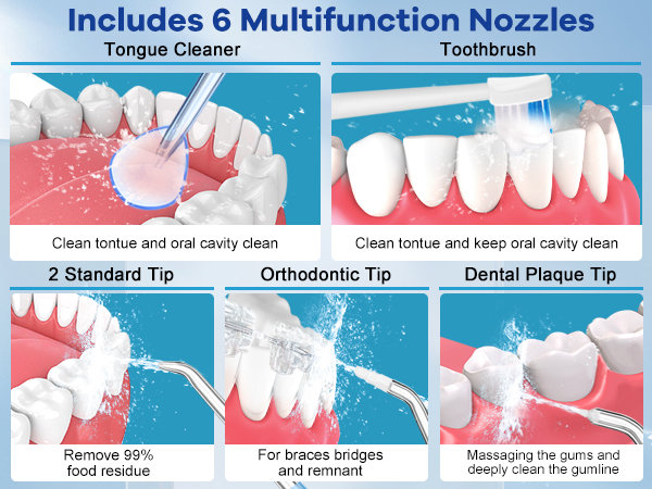 6 nozzles for teeth cleaning