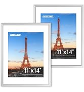 FIXSMITH 11x14 Picture Frame 2 Pack, Silver Photo Frame with HD Plexiglass, Display Pictures 8x10...