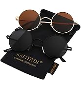 KALIYADI Round Polarized Sunglasses for Men Women Retro Metal Hippie Circle Style Sun Glasses UV ...