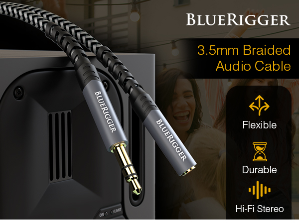 BlueRigger 3.5mm Auxiliary audio cables music stereo flexible durable long lasting high quality m2f