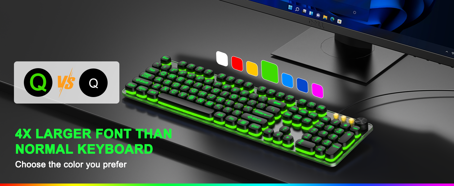 large print backlit keyboard wired usb lighted computer keyboards with 7-color backlit