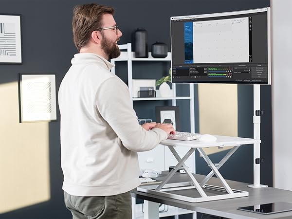 sit to stand set up with tall monitor mount