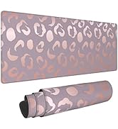 Pink Rose Gold Leopard Print Gaming Mouse Pad 31.5×11.8inch with Stitched Edges Extended Waterpro...