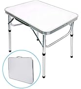 Camp Field Aluminum Folding Small Picnic Table, Adjustable Height Lightweight Portable Camping Ta...