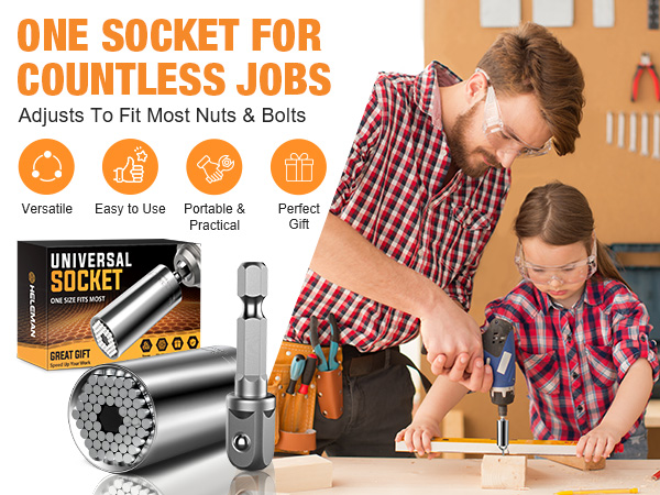 Super Universal Socket Tools Gifts for Men, Socket Set with Power Drill Adapter(7-19 MM)