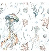 HeloHo Peel and Stick Wallpaper Light Blue Wall Paper Ocean Jellyfish Seaweed Self Adhesive Remov...