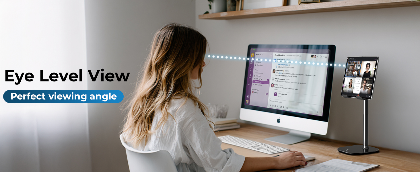 Eye level portable monitor stand, ergonomic iPad holder stand and stable tablet stand for desk