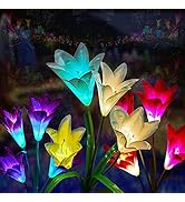 Outdoor Flower Solar Lights 3 Pack, Aukora Waterproof Solar Garden Lights with 12 Lily Flowers, C...