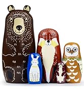 GRPSKCOS Russian Nesting Dolls Animal Bear Matryoshka Dolls Cute Handmade Wooden Toys Set of 5 fo...