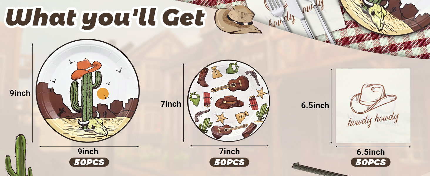 rustic country Wild West cowboy birthday party celebration paper plates napkins