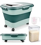 Komzon Rice Storage Containers, Collapsible 20 to 30Lbs Food Storage Bin Dispenser with Rolling W...