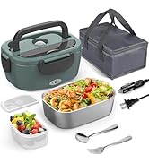 WisaKey Green Electric Lunch Box Food Heater, 60-80W Heated Lunch Box for Adults, 12V 24V 110V Po...