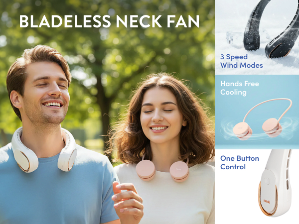 mavie personal fan portable neck cooling hands free bladeless airflow rechargeable quiet small turbo