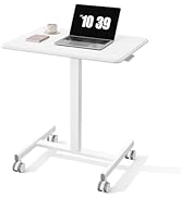 OLIXIS Mobile Rolling Desk with Wheels Small Standing Laptop Desks Portable Pneumatic Adjustable ...