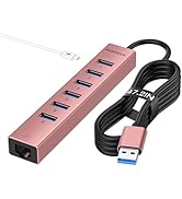 7 Ports USB 3.0 Hub, USB to Network HUB with 6 USB 3.0 Data Transmission, Gigabit Ethernet Port a...