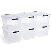Rubbermaid Cleverstore Clear 32 Qt, 6 Pack Stackable Plastic Storage Containers with Durable Latc...