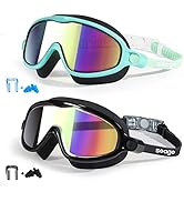 Seago Swim Goggles 2 Pack Anti-Fog Anti-UV Wide View Swimming Goggles for Kids 3-14