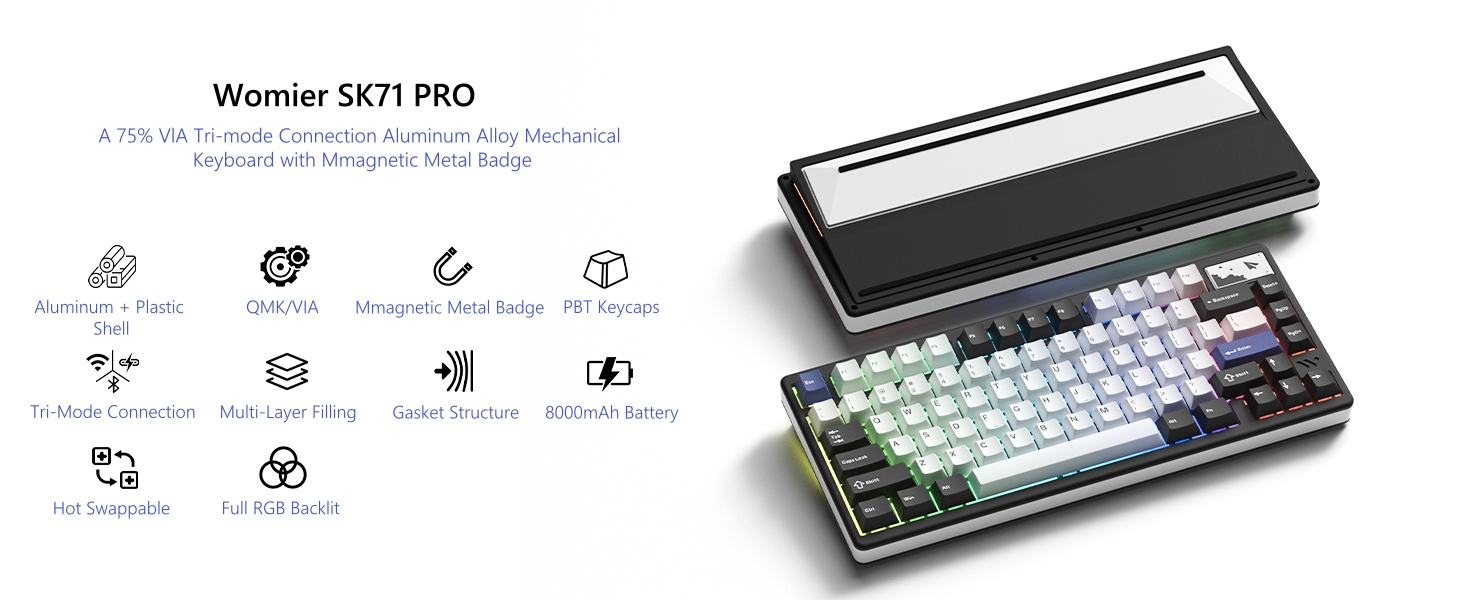 75% Keyboard QMK/VIA, Wireless Aluminum Gaming Keyboard, Tri-Mode Mechanical Keyboard