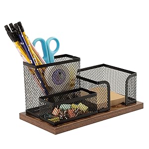 Antique Wood &amp; Mesh Pen Holder Office Supplies