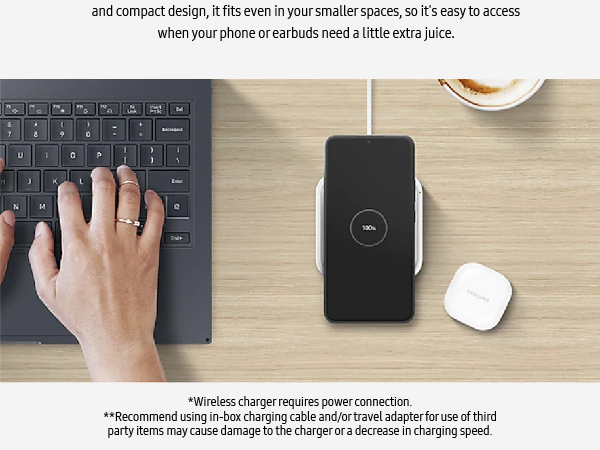 Samsung 15W Single Pad Charger with Travel Adapter Black