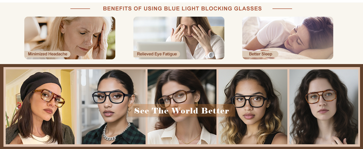 dual-bridge designer women blue light glasses anti blue light eyewear eyeglasses non prescription