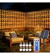 DBFAIRY Solar Curtain Lights, 200 LED 13ft x 3.9ft Outdoor Curtain Lights Waterproof with Remote ...