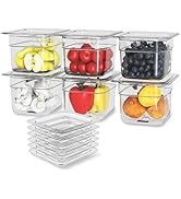 HNEDSEN Plastic Clear Food Pan 1/6 Size Stackable Polycarbonate Pan with Capacity Indicator Resta...