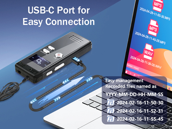  Dual Microphone 3072 Kbps A-B Repeat Recording, Voice Recorder for Lectures, Voice Recorder