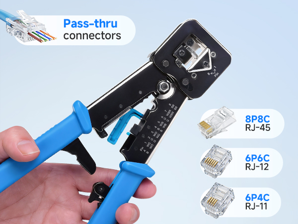 Modular RJ45 Crimp Tool (Ethernet Crimper) with Built-in Wire Cutter and Stripper
