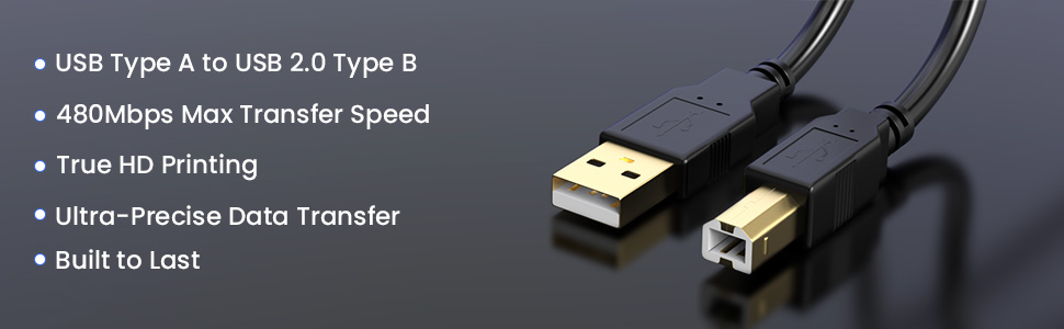 printer cable usb a to b 2.0 type b cord