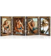 DUENPY 4 Folding 5x7 Picture Frame Horizontal Engineered Wood Accordion Photo Frame with Plexigla...