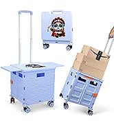 Foldable Utility Cart Folding Portable Rolling Crate with Magnetic Extended Lid,360°Rotate Wheels...
