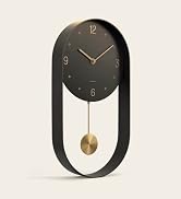 Driini Metal Pendulum wall clock in black with a brass-tone pendulum