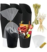 Ocmoiy 50Sets Disposable Charcuterie Cups with Sticks and Bags, 14 oz Black Paper Snack Boxes Ind...