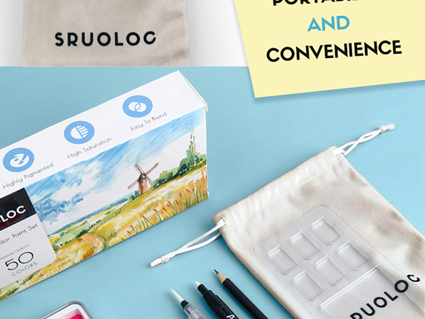 50 colors watercolor paint set travel portable metal box metallic fluorescent paint brush