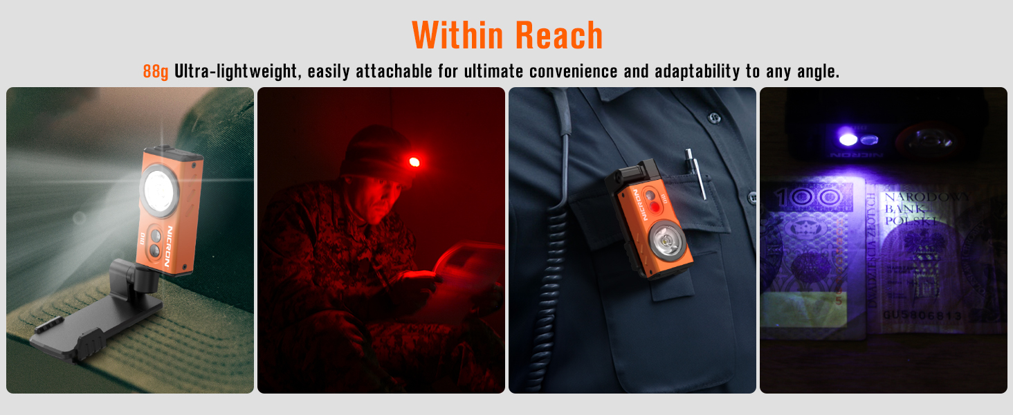 features free rotation at any angle and a magnetic base with a clip, allowing you to free your hands