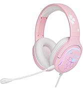 Mytrix Sakura Pink Cherry Blossoms Gaming Headset, 360° Rotation Mic, Soft Earmuff Headphone for ...