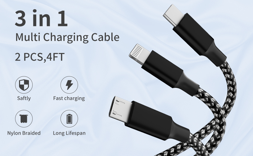 3 in 1 Charging Cable 2Pcs 4FT