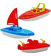 4E's Novelty Toy Boat Bath Toys for Kids &amp; Toddlers - Pack of 3 - 10 Inch Floating Toy Boats for ...