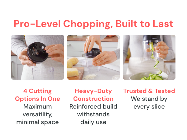 zucchini spiralizer noodle maker with four cutting options, durable build