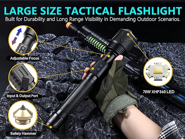 Big Flashlight Built for Durability and Long Range Visibility in Demanding Outdoor Scenarios.