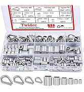 Twidec/255PCS Aluminum Crimping Loop Sleeve and 304 Stainless Steel Wire Rope Cable Thimbles 3/64...