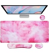 Bloss Pink Mouse Pad+Wrist Rest, 4-in-1 Larg Desk Mat, Desk Pad, Anti-Slip Keyboard Pad, Gaming M...