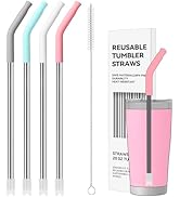 Soledea 4 PACK 20 oz Straight Metal Straws with Silicone Tip for 20 oz Tumbler, Stainless Steel R...