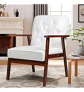 OFIKA Mid Century Modern Accent Chair with Arms, PU Leather Upholstered Living Room Chair with Wo...